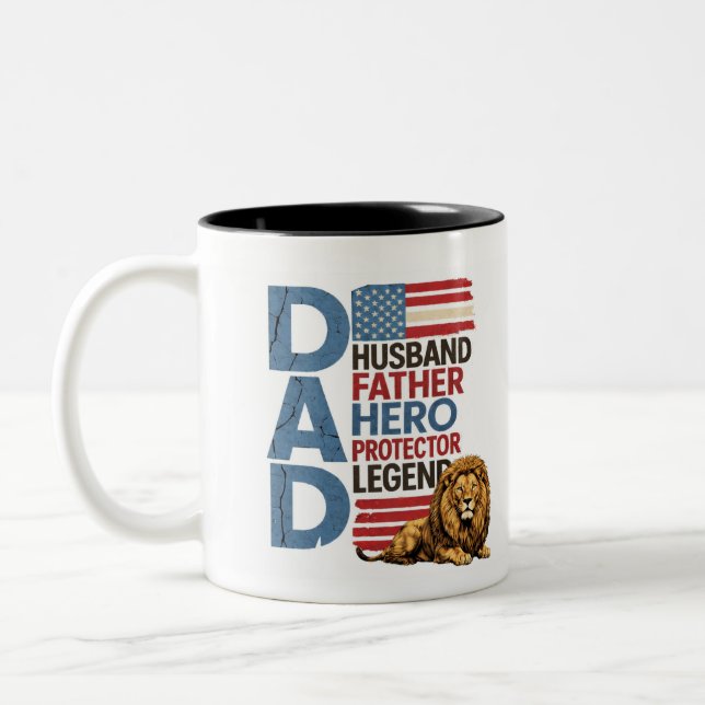 American flag Dad Lion Patriotic Mug (Left)