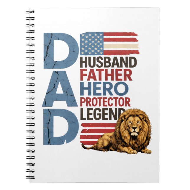 American Flag Dad Lion Patriotic Notebook (Front)