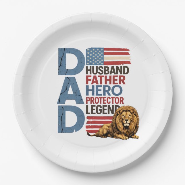 American flag Dad Lion Patriotic Paper Plates (Front)