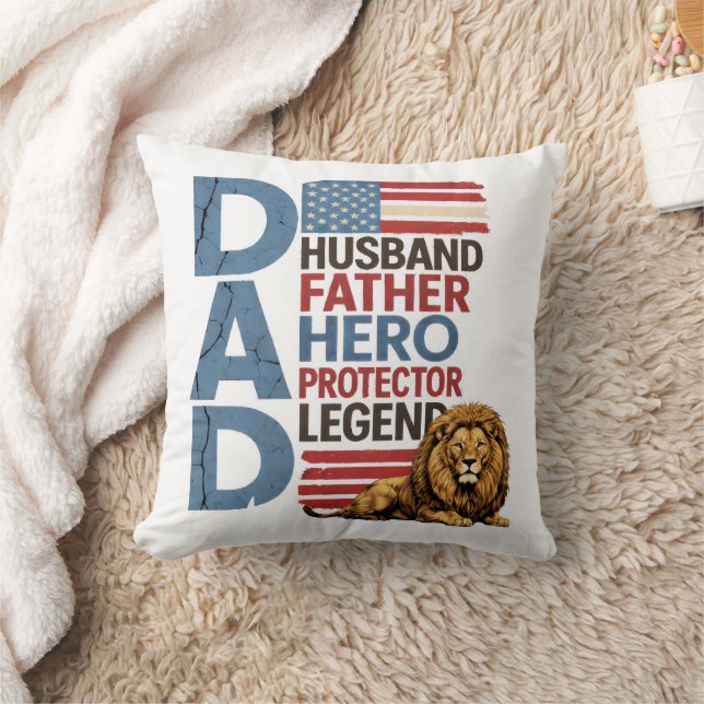 American flag Dad Lion Patriotic  Throw Pillow (Blanket)