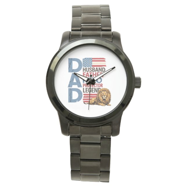 American flag Dad Lion Patriotic Watch (Front)