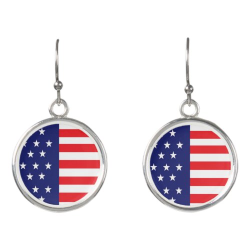 American Flag Dangle Earrings With Stars  Stripes