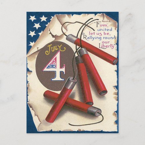 American Flag Declaration of Independence Firework Postcard