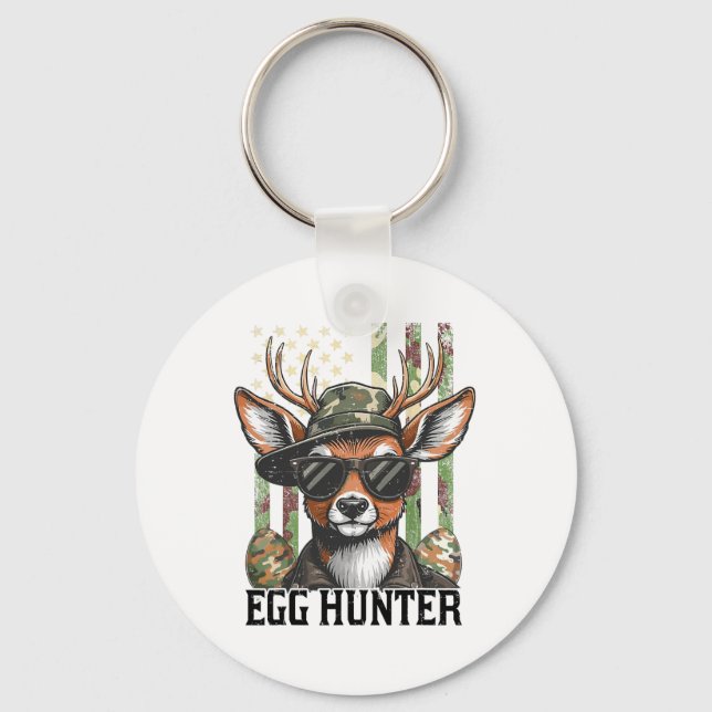 American Flag Deer And Camo Cap Egg Hunter Retro E Keychain (Front)