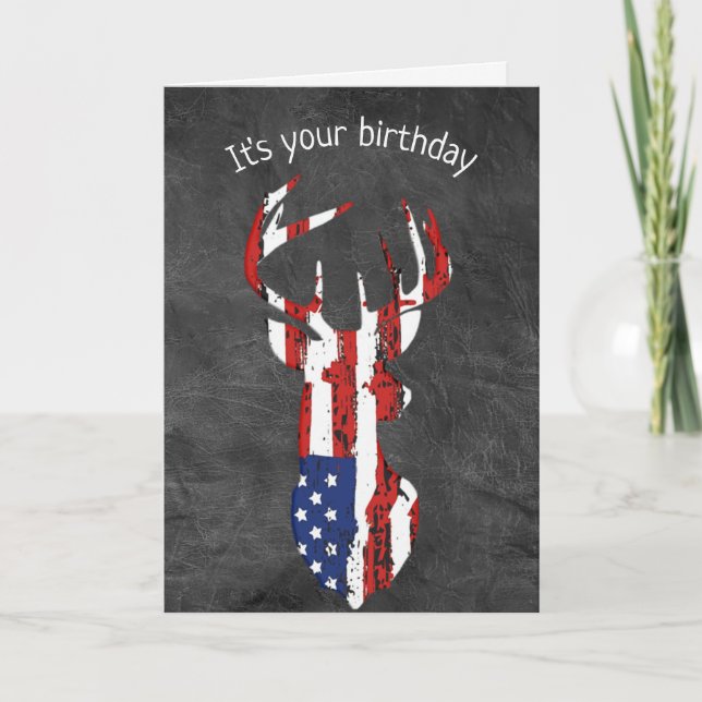 American Flag Deer Birthday  Card (Front)