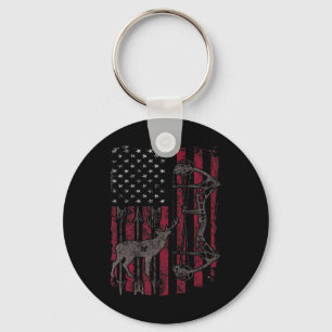 American Flag Deer Bow Hunting Patriotic Distresse Keychain