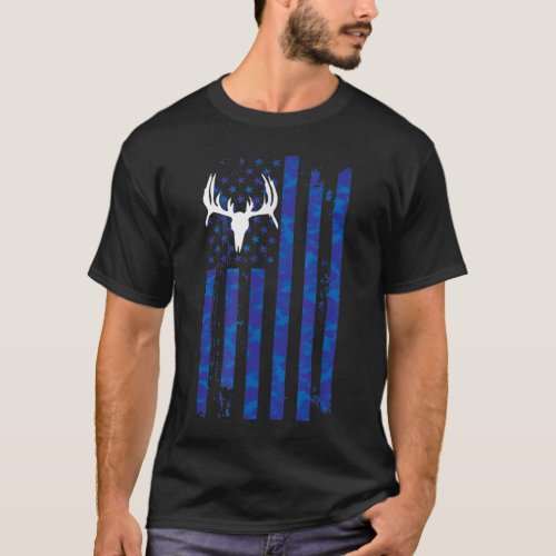 American Flag Deer Buck Camouflage Hunting Hunter  T_Shirt