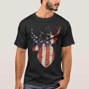 American Flag Deer Elk Hunting USA Patriotic Hunte T-Shirt