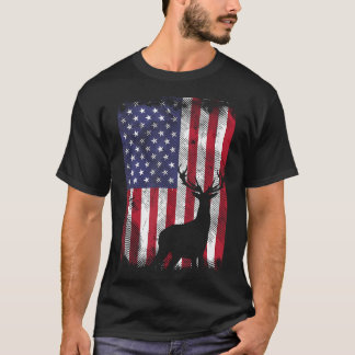 American Flag Deer Elk Hunting Usa Patriotic Hunte T-Shirt