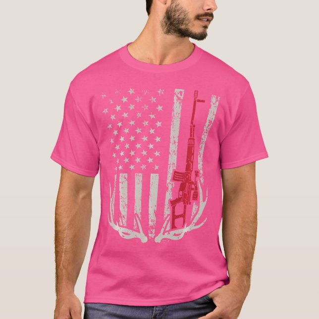 American Flag Deer Hunting Patriotic Hunter Rifle  T-Shirt (Front)