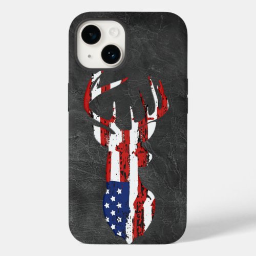 American Flag Deer on Leather   Case_Mate iPhone 14 Case