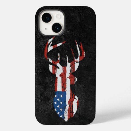 American Flag Deer on Leather Case_Mate iPhone 14 Case