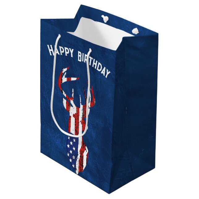 American Flag Deer on Leather   Medium Gift Bag (Front Angled)