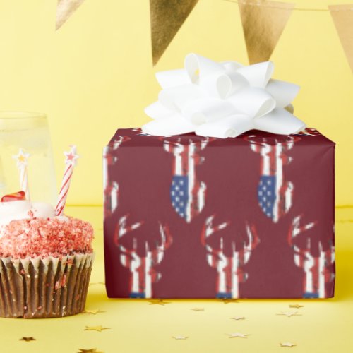American Flag Deer On Red Wrapping Paper