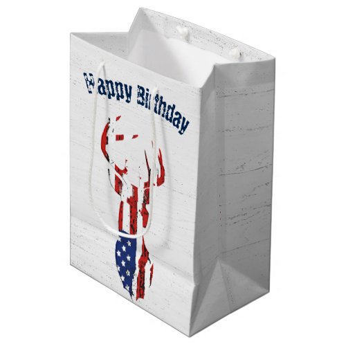 American Flag Deer on Wood Medium Gift Bag