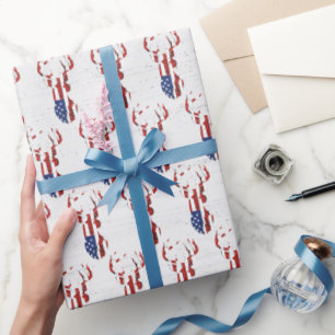 American Flag Deer On Wood Wrapping Paper