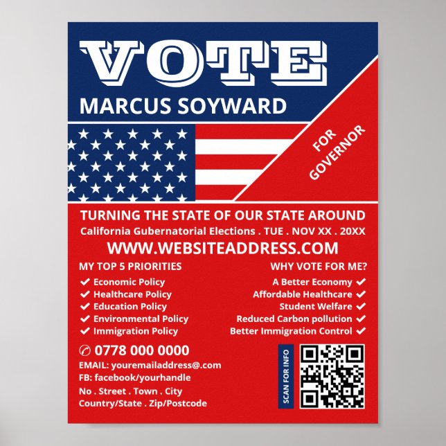 American Flag Design, Political Campaigner Advert Poster (Front)