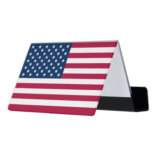 American flag desk business card holder (Angled Back)
