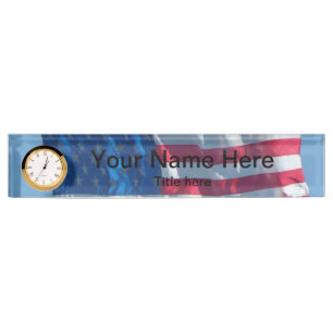 American Flag Desk Name Plate
