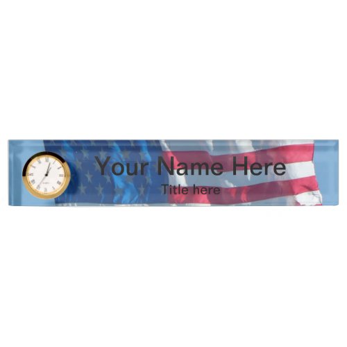 American Flag Desk Name Plate
