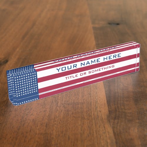 American Flag Desk Name Plate