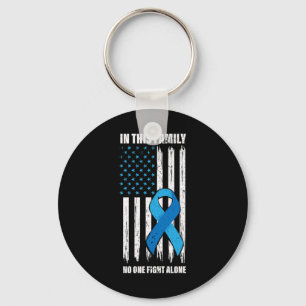 American Flag Diabetes Support  Type 1 Blue Ribbon Keychain