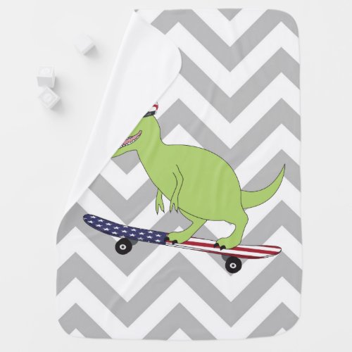 American Flag Dinosaur Skateboarding Baby Blanket