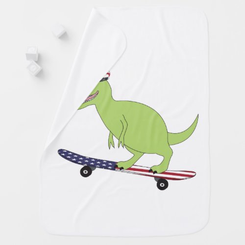 American Flag Dinosaur Skateboarding Baby Blanket