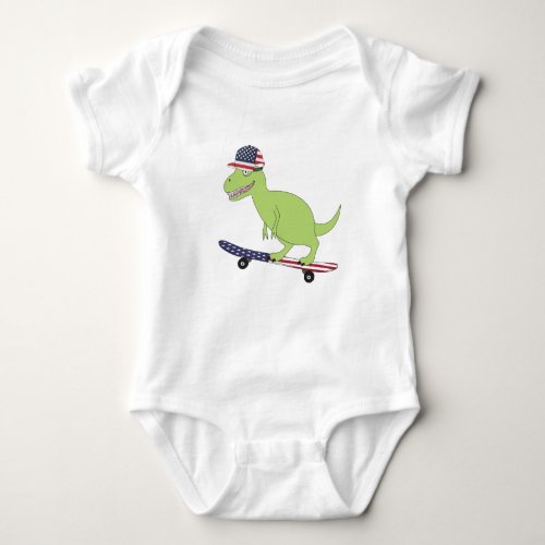 American Flag Dinosaur Skateboarding Baby Bodysuit