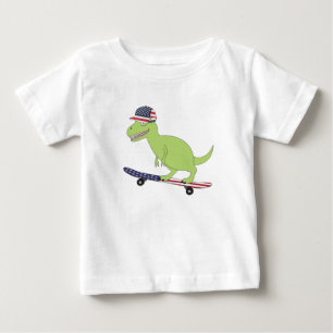 American Flag Dinosaur Skateboarding Baby T-Shirt