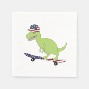 American Flag Dinosaur Skateboarding Napkins