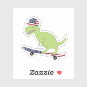 American Flag Dinosaur Skateboarding Sticker