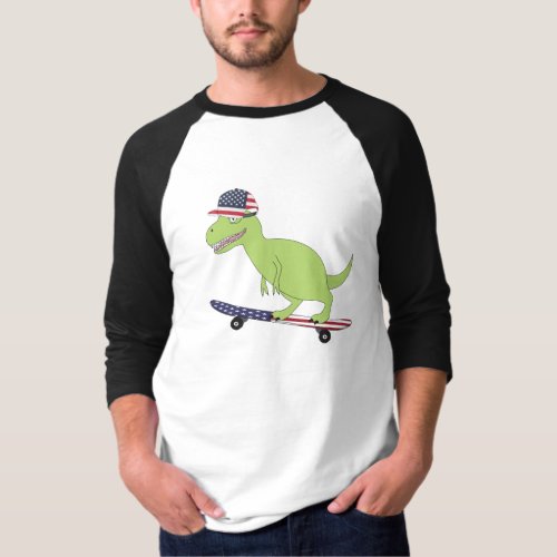 American Flag Dinosaur Skateboarding T_Shirt