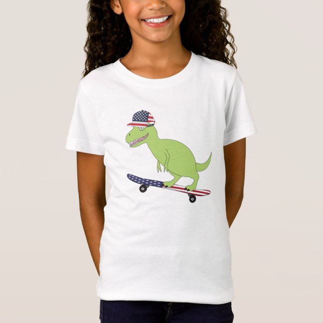 American Flag Dinosaur Skateboarding T-Shirt (Front)
