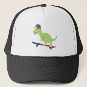 American Flag Dinosaur Skateboarding Trucker Hat