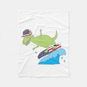American Flag Dinosaur Surfing Fleece Blanket