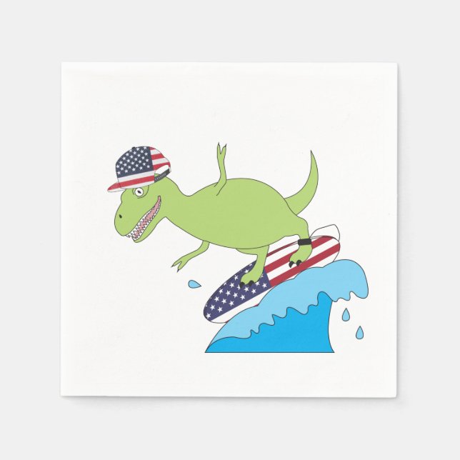 American Flag Dinosaur Surfing Napkins (Front)