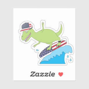 American Flag Dinosaur Surfing Sticker