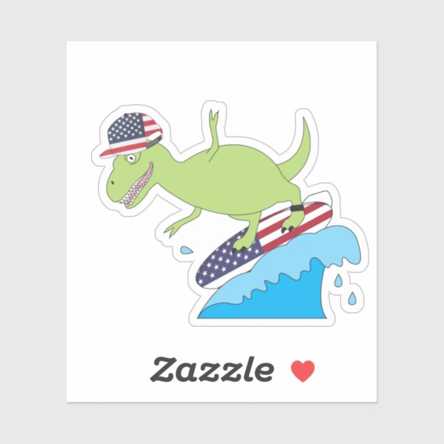 American Flag Dinosaur Surfing Sticker (Sheet)