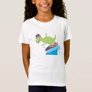 American Flag Dinosaur Surfing T-Shirt