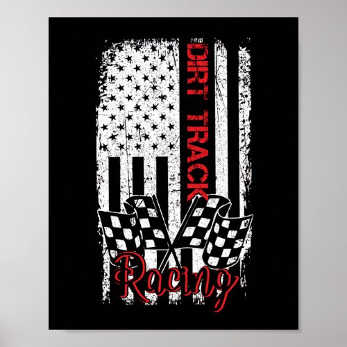 American Flag Dirt Track Racing Car Bike Driver Poster