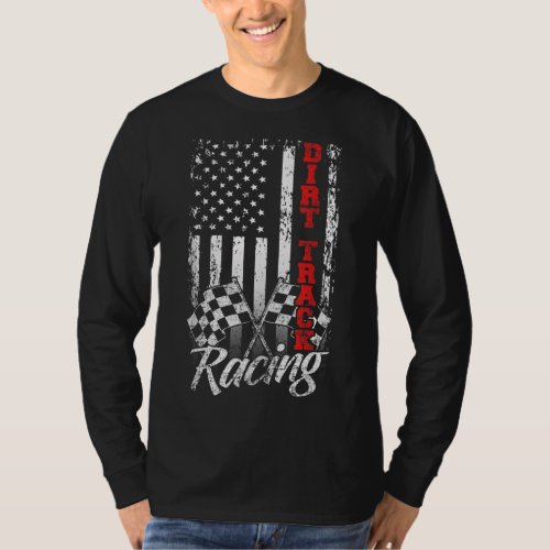 American Flag Dirt Track Racing Car Bike Driver Ra T_Shirt