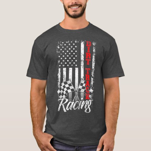 American Flag Dirt Track Racing Car Bike Driver T_Shirt