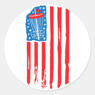 American Flag Disc Golf Bysket Chain 4th Of July M Classic Round Sticker