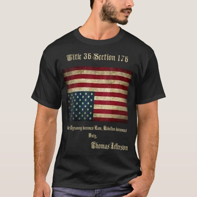 American Flag Distress Upside Down Thomas Jefferso T-Shirt (Front)