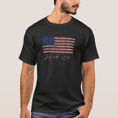 American Flag Distressed 4th of July Fouth 1776 T_Shirt