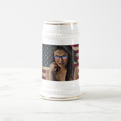 American Flag Distressed  Beer Stein