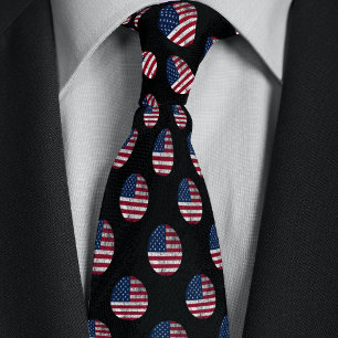 American Flag Distressed Circle Pattern Neck Tie