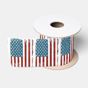 American Flag Distressed Design Satin Ribbon