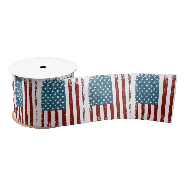 American Flag Distressed Design Satin Ribbon (Spool)